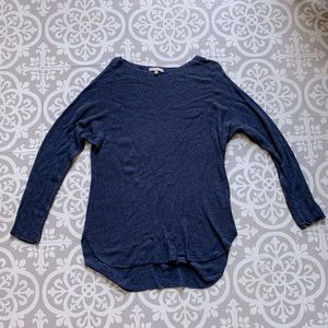 Dark blue thin knitted sweater with wide neck